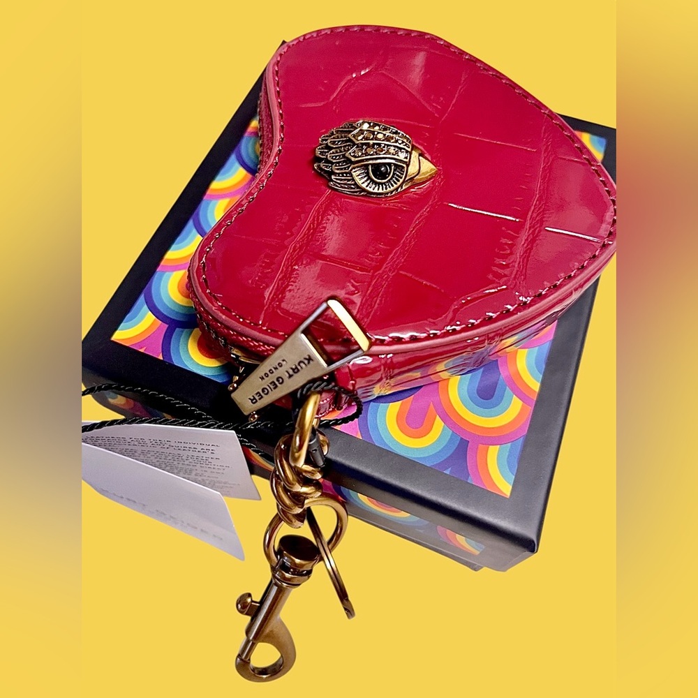 Kurt Geiger NEW Leather Keychain/Zip-top Bag Charm NWT &Box hold Rx/cash/coins - Picture 2 of 13